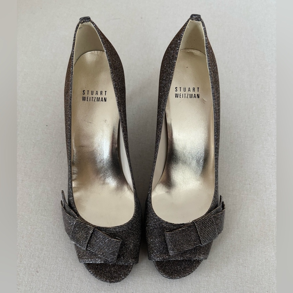Stuart Weitzman Bowover Pyrite Nocturn glittered high heels shoes silver… - Picture 3 of 7